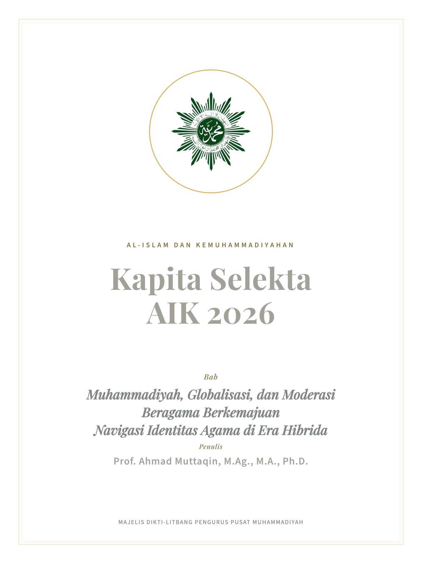 Sampul Kapita Selekta AIK 2026: Muhammadiyah, Globalisasi, dan Moderasi Beragama Berkemajuan
